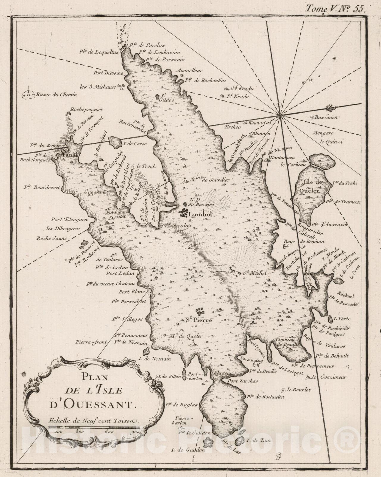 Historic Map : France, Ouessant , France 1764 Plan de I'Isle d'Ouessant. , Vintage Wall Art