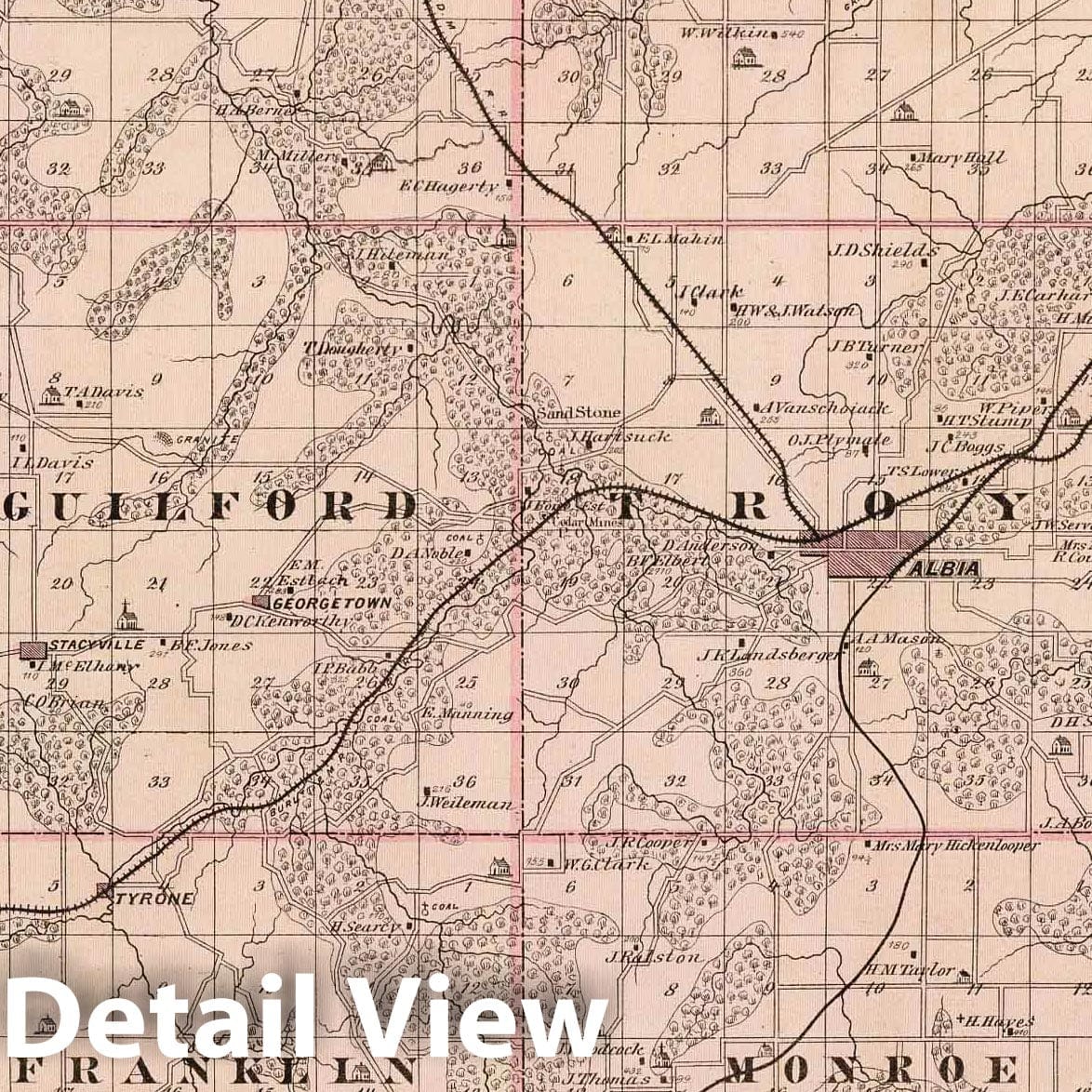 Monroe County - Railroad Map, 1875 - Andreas Atlas Historical Print