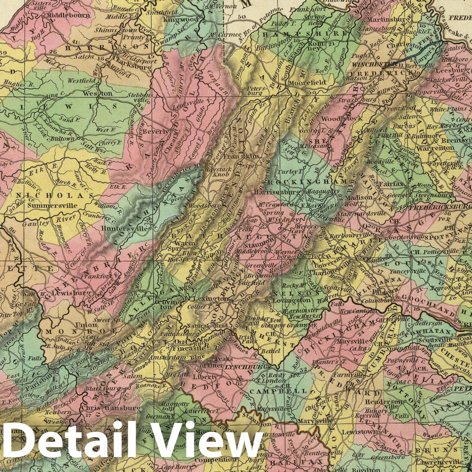 Virginia - Roads and Canals, 1836 - Historical Map Print