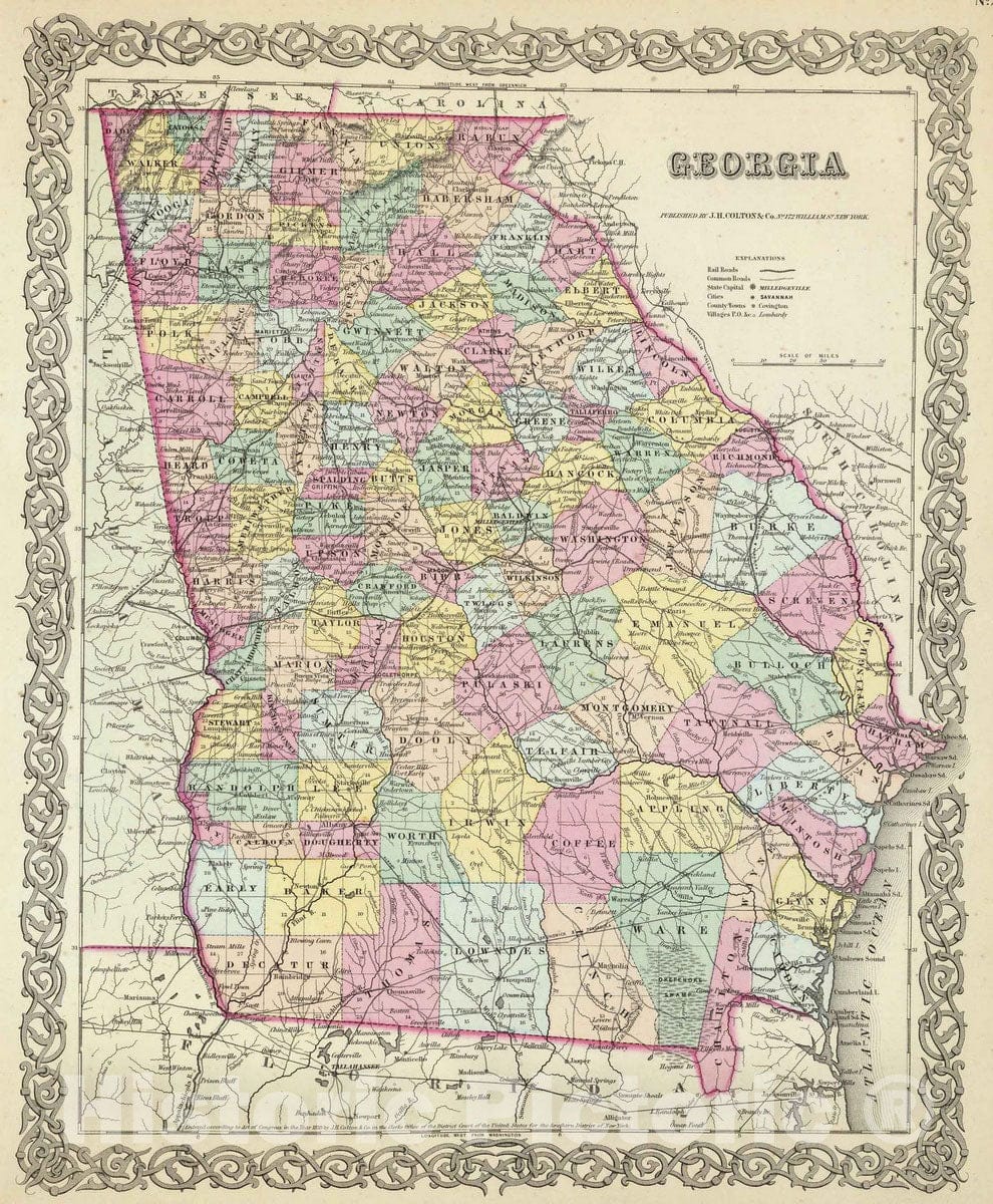 Historic Map : 1856 Georgia : Vintage Wall Art