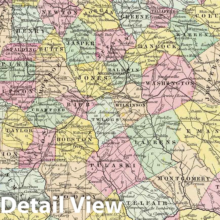 Georgia - Physical Map, 1856 - Colton's Atlas Historical Map Print