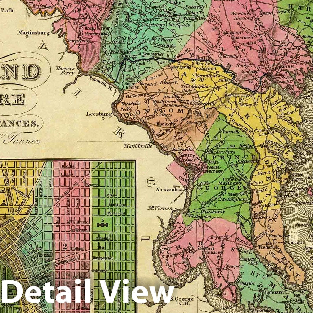 Maryland and Delaware with Baltimore Inset - Road Map, 1836