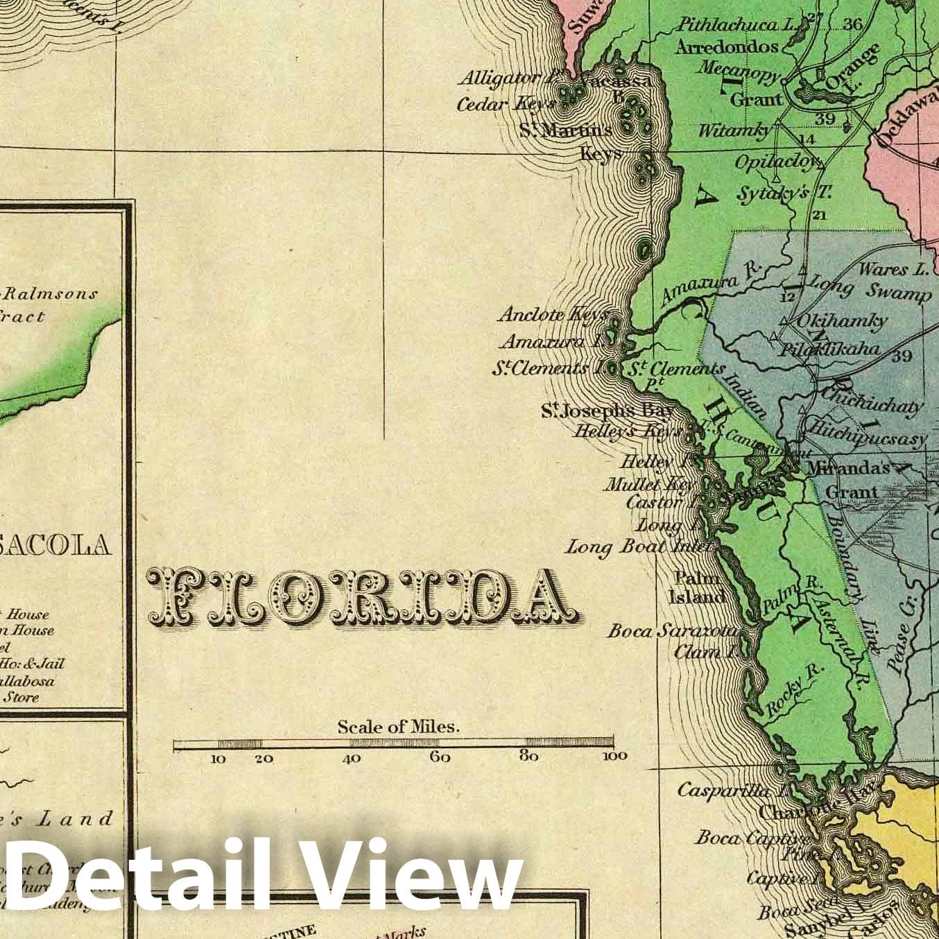 Florida - Route Map, 1836 - Historical Map Print