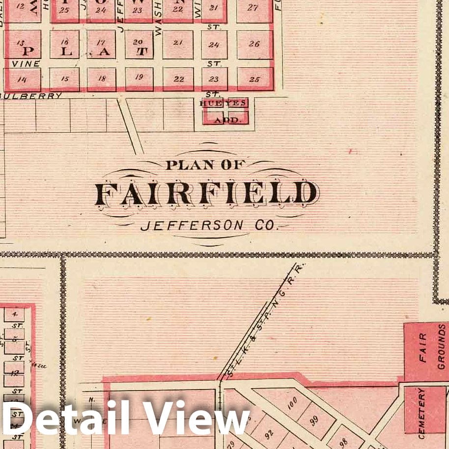 Fairfield Township and Towns, Jefferson, Carroll, Van Buren, Harrison and Scott Counties, Iowa, 1875 - Historical Map Print