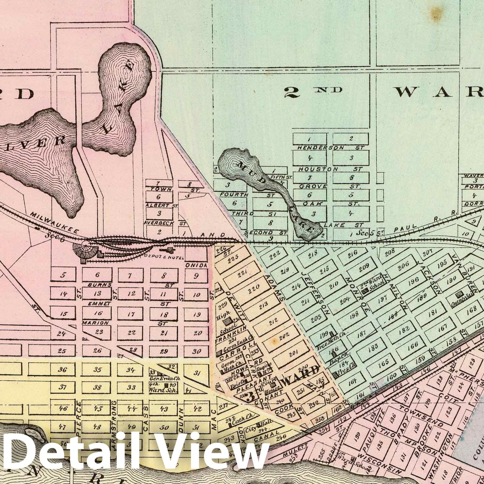 Portage, Wisconsin - 1878 Historical City Plan Map Print