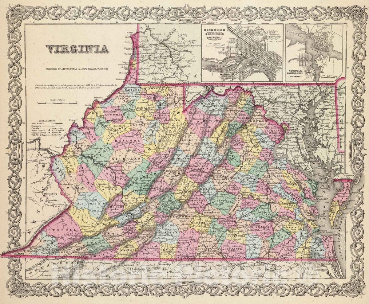 Historic Map : 1856 Virginia. - Vintage Wall Art