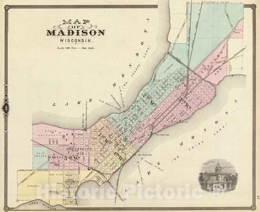 Historic Map : 1878 Map of Madison, Wisconsin. - Vintage Wall Art