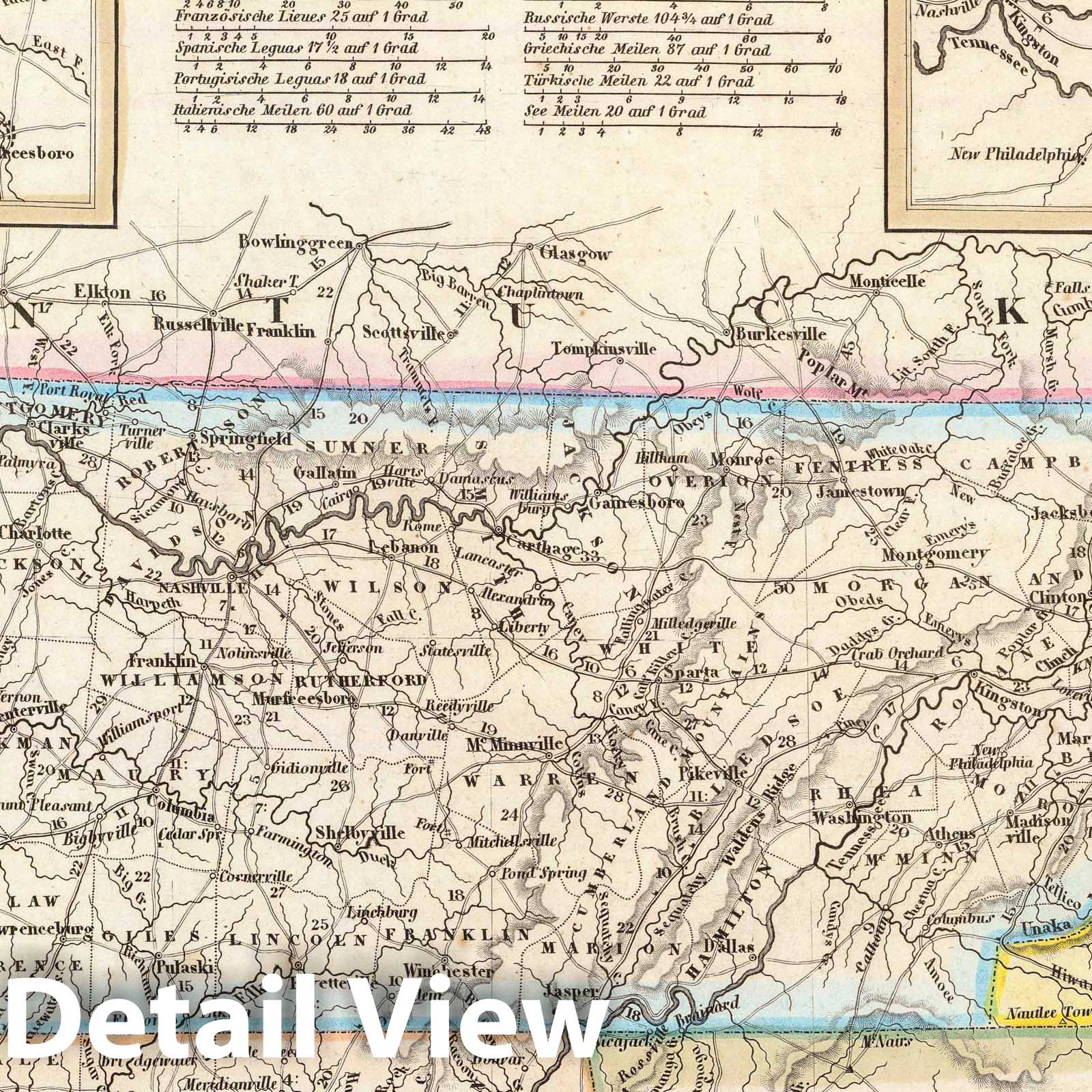 Tennessee - Boundary Map, 1845 - Meyer's Hand-Atlas Historical Map Print