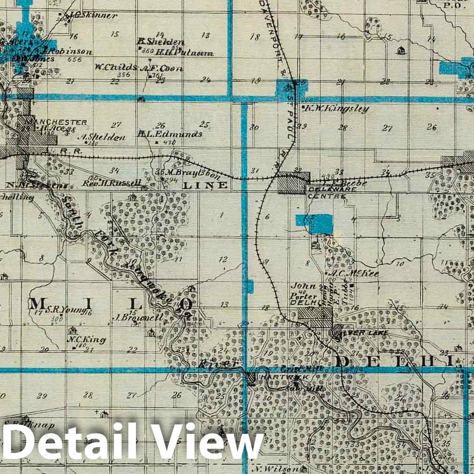 Delaware County, Iowa - Railroad Map, 1875 - Historical Map Reproduction