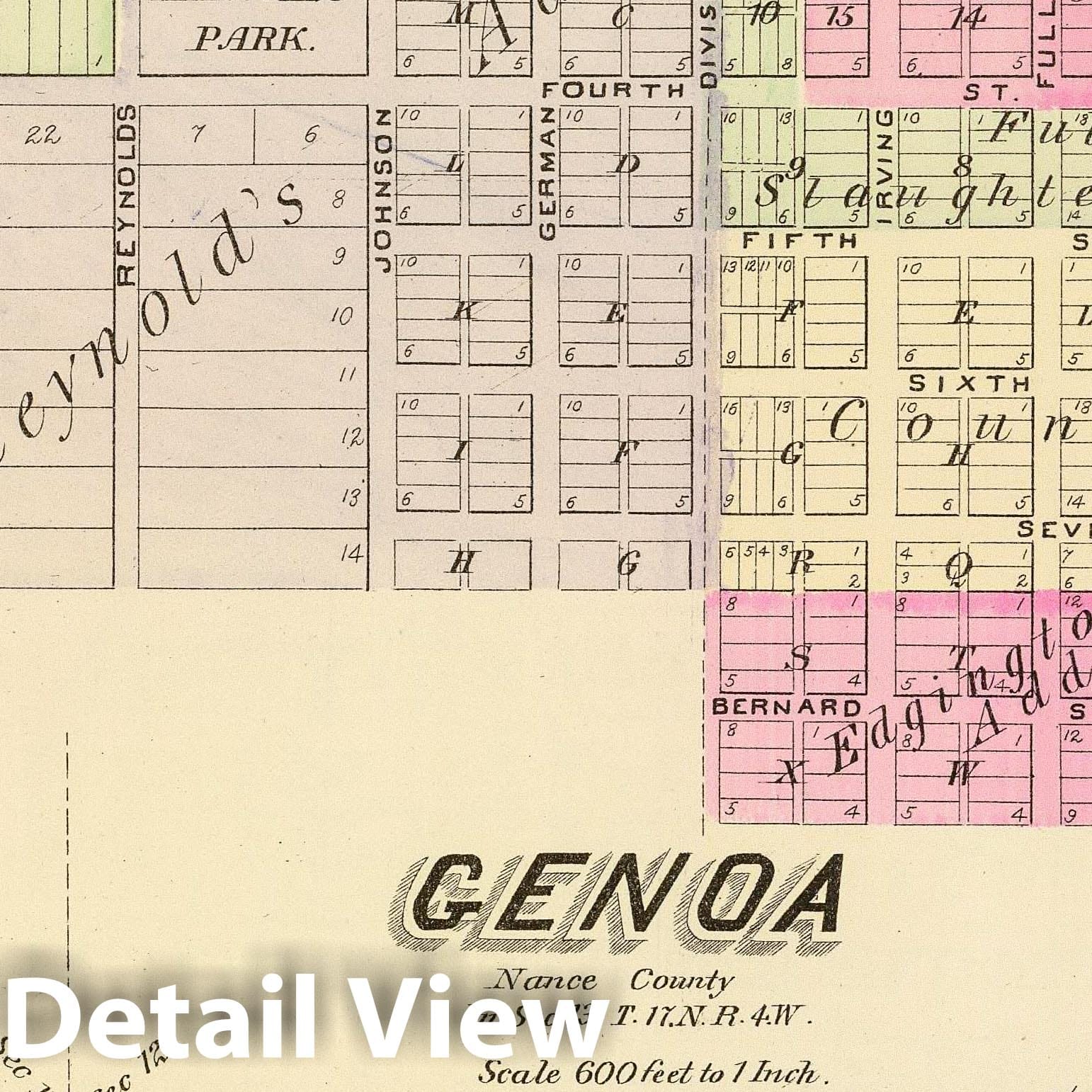 Fullerton and Genoa, Nance County, Nebraska 1885 Historical Map Print