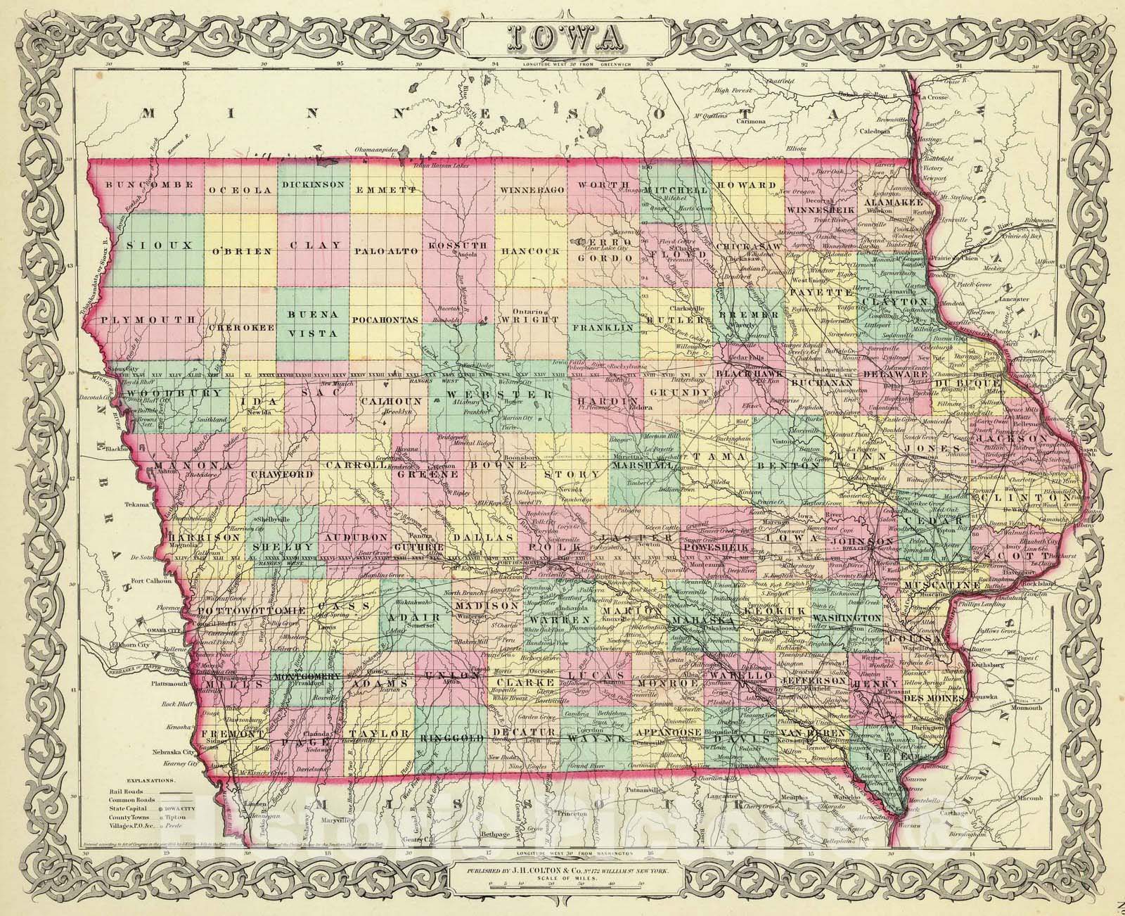 Historic Map : 1856 Iowa : Vintage Wall Art