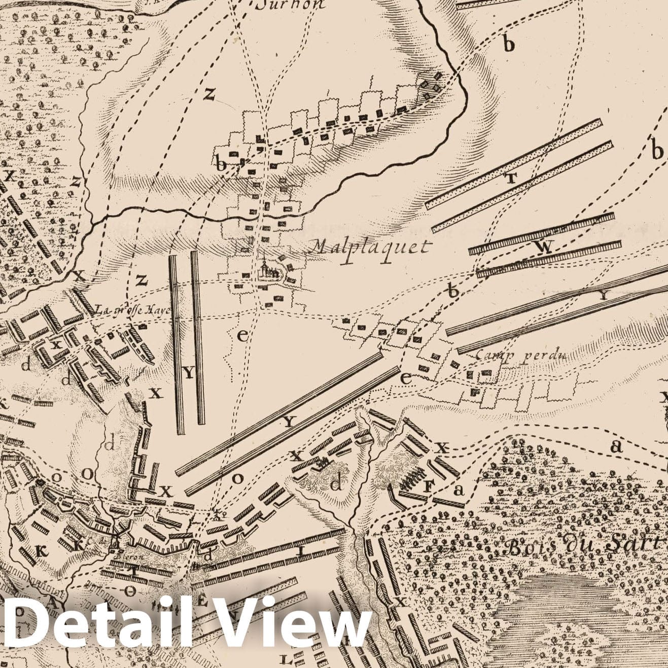 Battle of Taisnieres and Malplaquet, France - Military Map, 1709