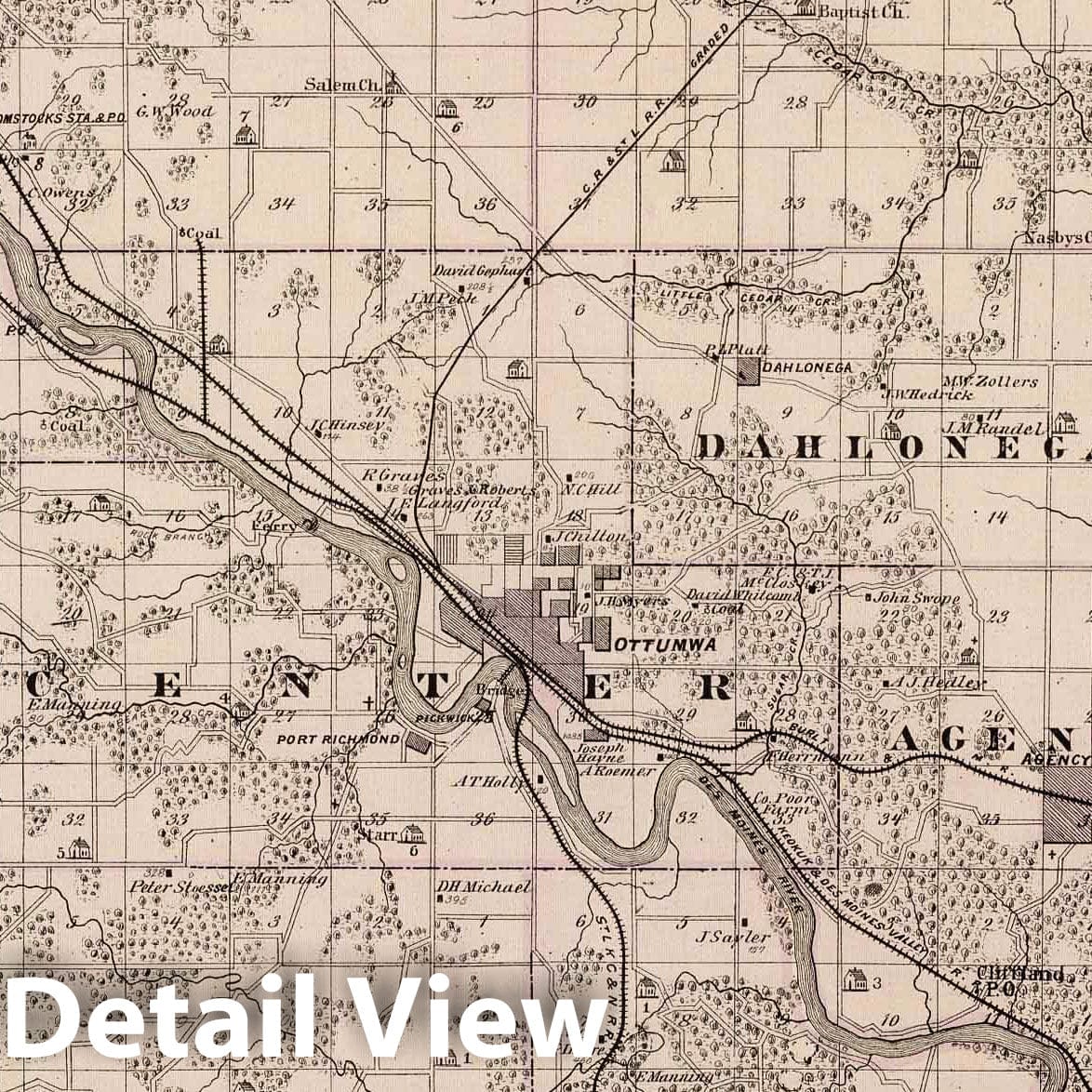 Wapello County, Iowa - Railroad Map, 1875 - Historical Map Reproduction