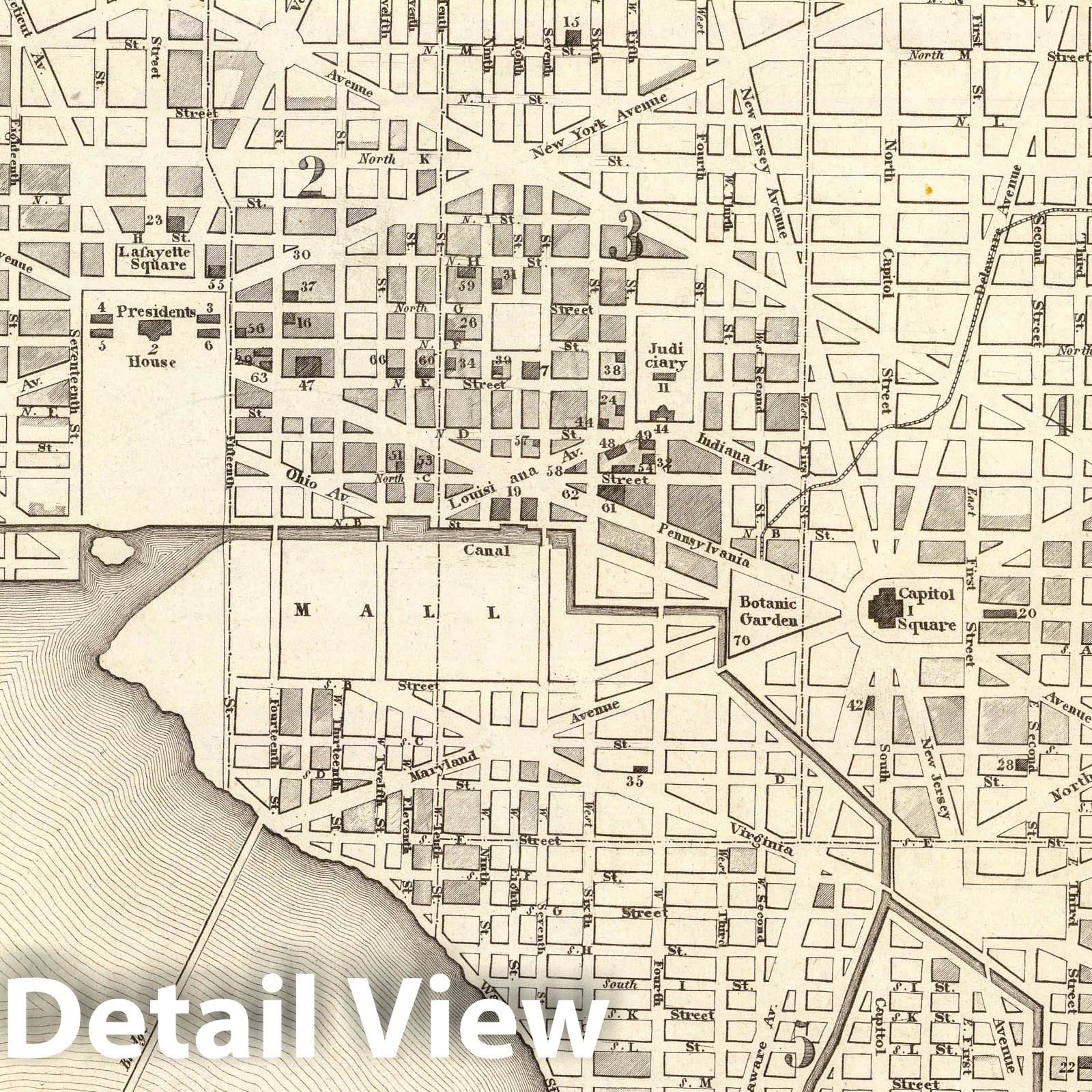 Washington, D.C. 1845 Historical City Plan Map Print