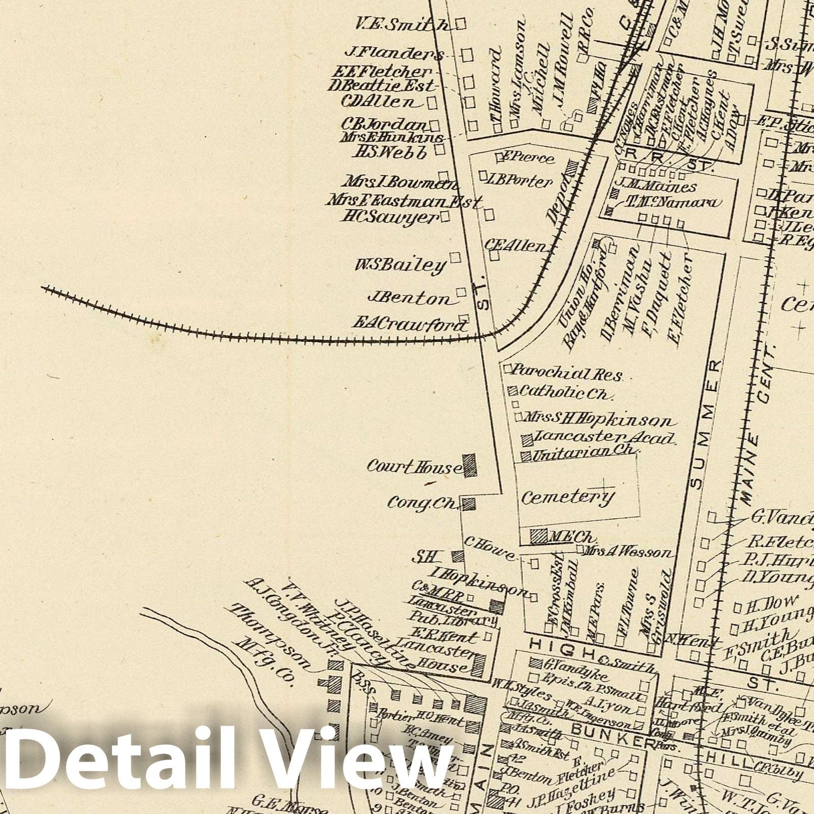 Lancaster, New Hampshire - Railroad Map, 1892 - Historical Atlas Print