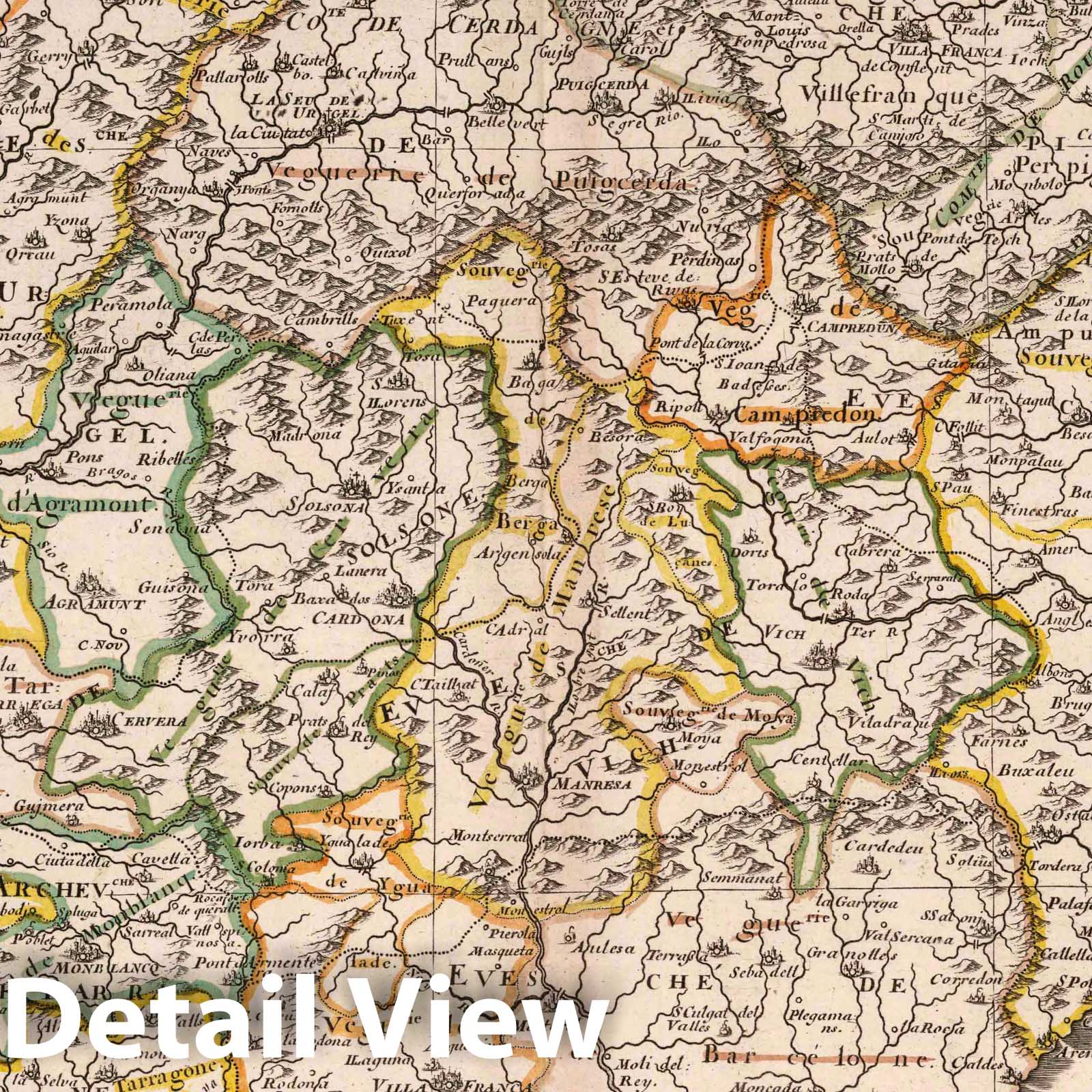 Principaute de Catalogne (Principality of Catalonia) 1705 - Historical Map Print