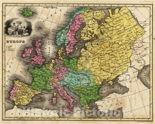Historic Map : School Atlas - 1842 Europe. - Vintage Wall Art