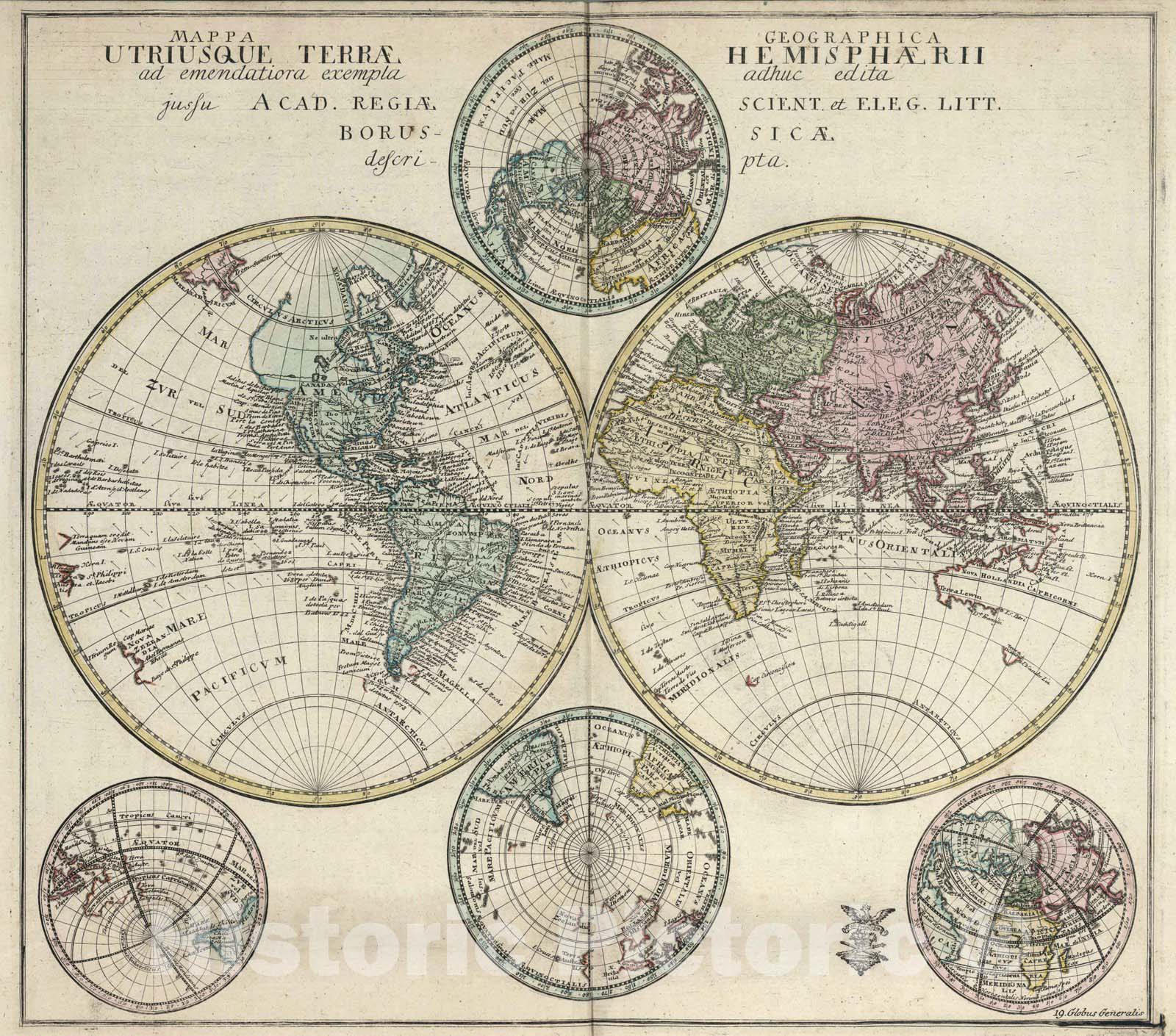 Historic Wall Map : School Atlas - 1753 Mappa Geographica Utriusque Terrae. Hemisphaerii - Vintage Wall Art