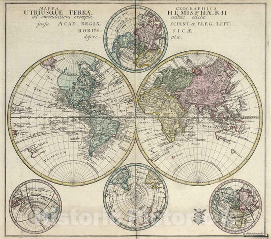 Historic Wall Map : School Atlas - 1753 Mappa Geographica Utriusque Terrae. Hemisphaerii - Vintage Wall Art