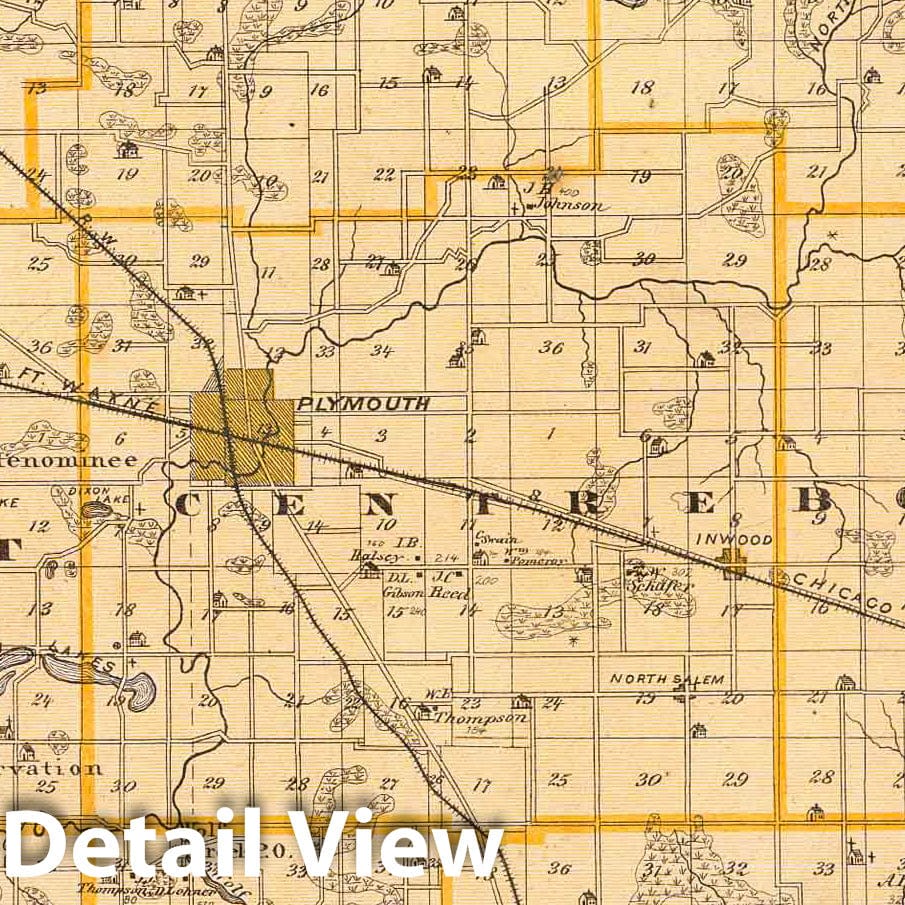 Marshall County, Indiana - Railroad Map, 1876 - Historical Map Print