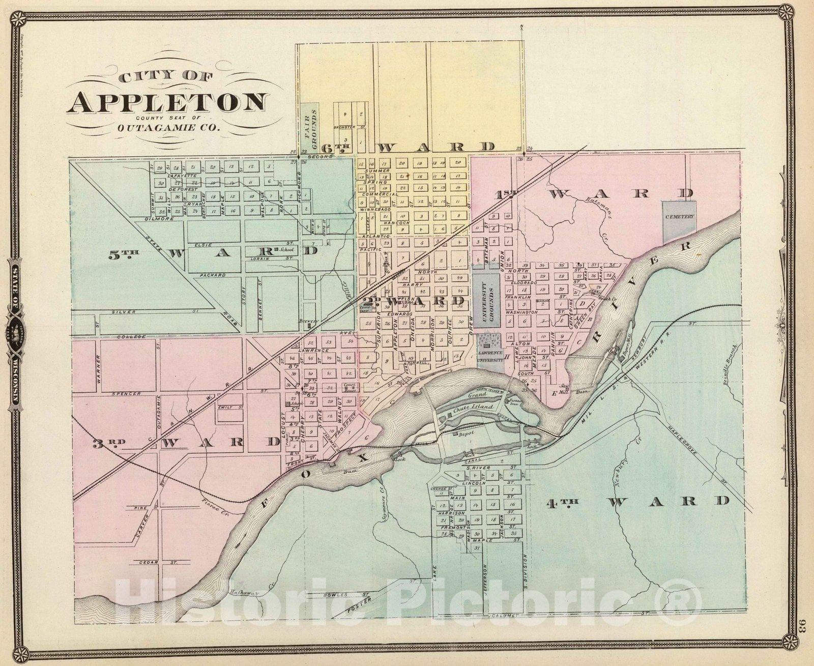 Historic Map : 1878 City of Appleton, county seat of Outagamie Co. - Vintage Wall Art