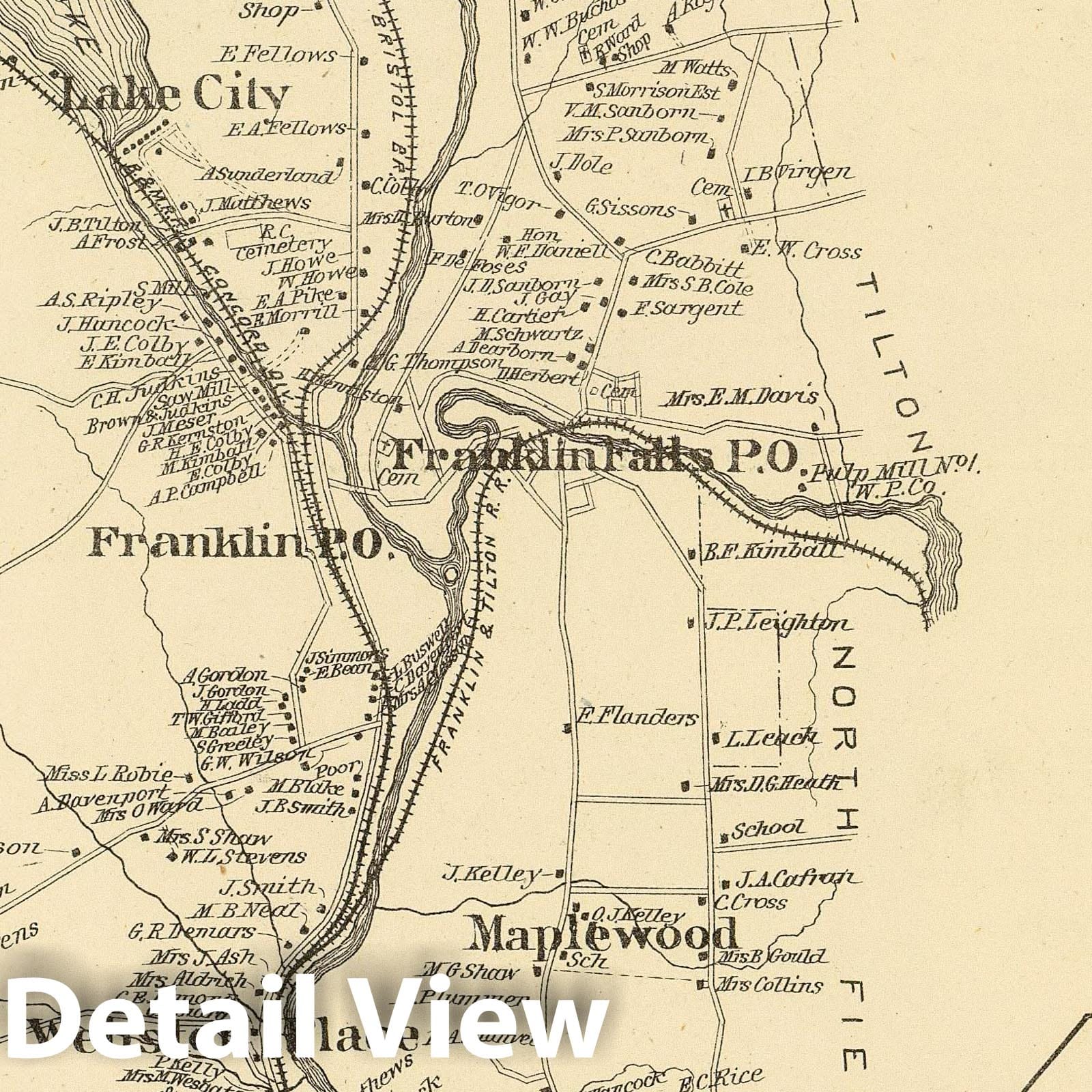 Franklin Town, Merrimack County, New Hampshire - Railroad Map, 1892