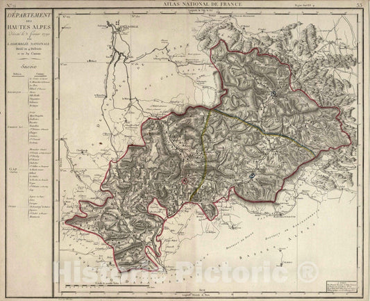 Historic Map : Switzerland, Alps 1790 Atlas National de France : Departement des Hautes Alpes , Vintage Wall Art
