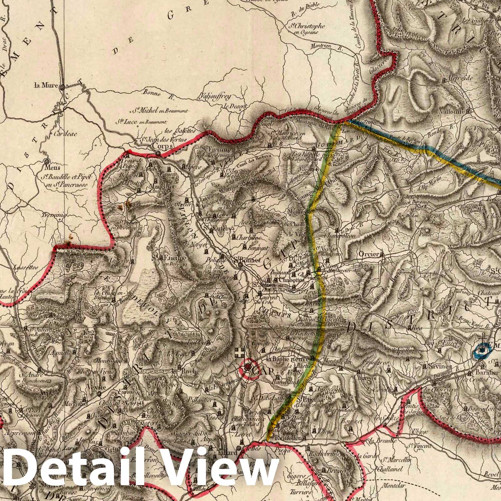 Hautes Alpes, France - River Map, 1790 - Historical Map Print