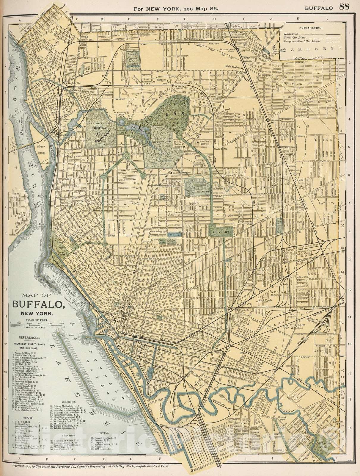Buffalo, New York - Railroad Map, 1891 - Historical Map Print