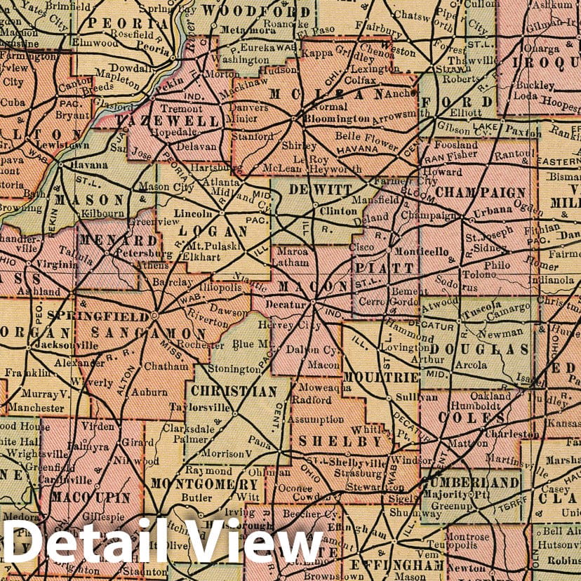 Illinois, 1883 - Cram's Family Atlas Historical Map Print
