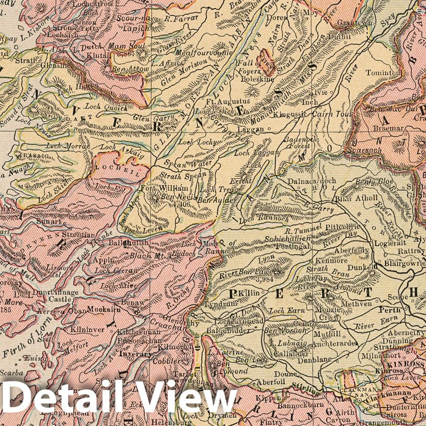 Scotland, 1883 - Historical Map Print from Cram's Family Atlas