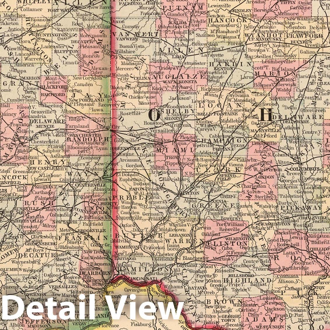 Ohio and Indiana County Map 1868 - Historical Map Reproduction