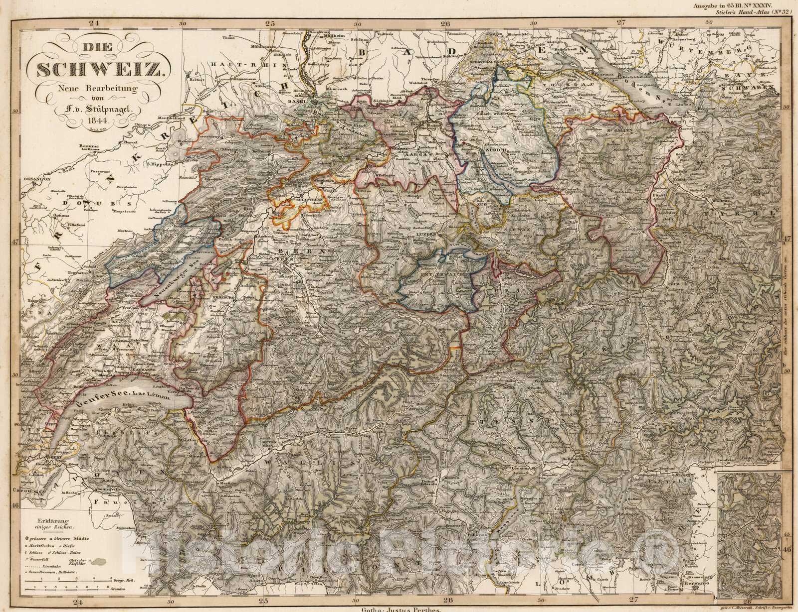 Historic Map : Switzerland, 1850 Die Schweiz. (Switzerland). , Vintage Wall Art