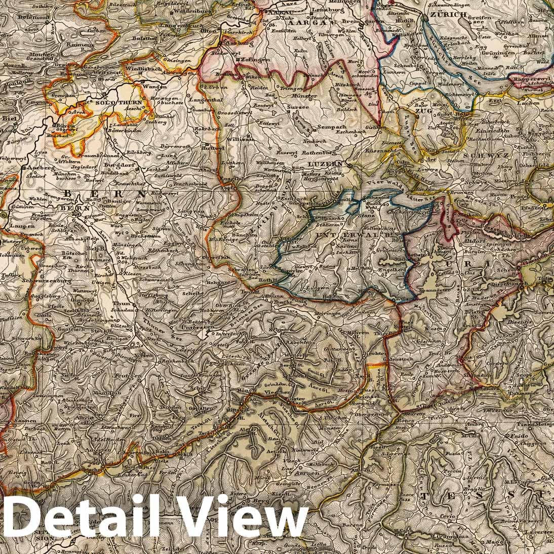 Switzerland 1850 - Stieler Hand-Atlas Historical Map Print