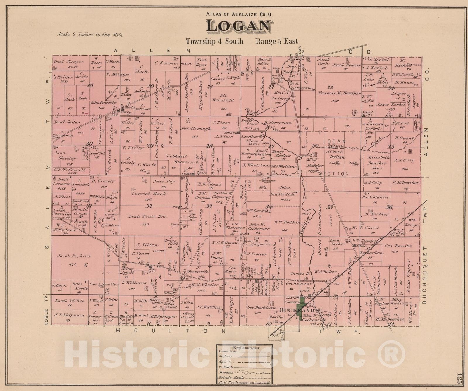 Historic Map : 1880 Logan Township, Auglaize County, Ohio. - Vintage Wall Art