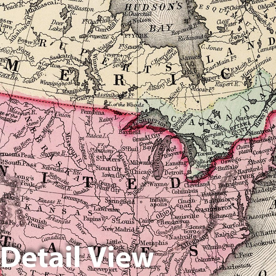 North America with Polar Regions - River Map, 1874 - Historical Map Print