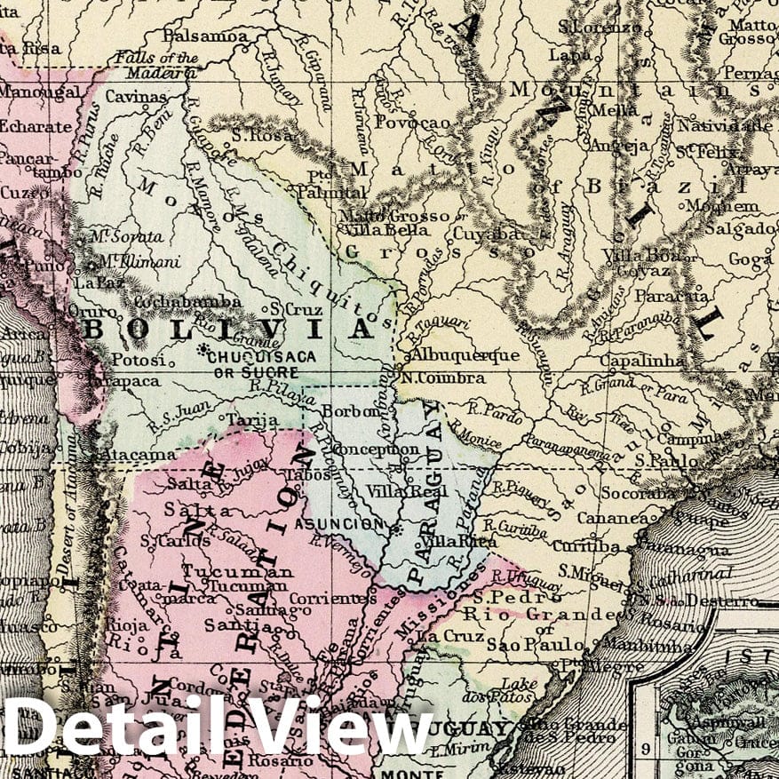 South America - Railroad Map, 1874 - Historical Map Print