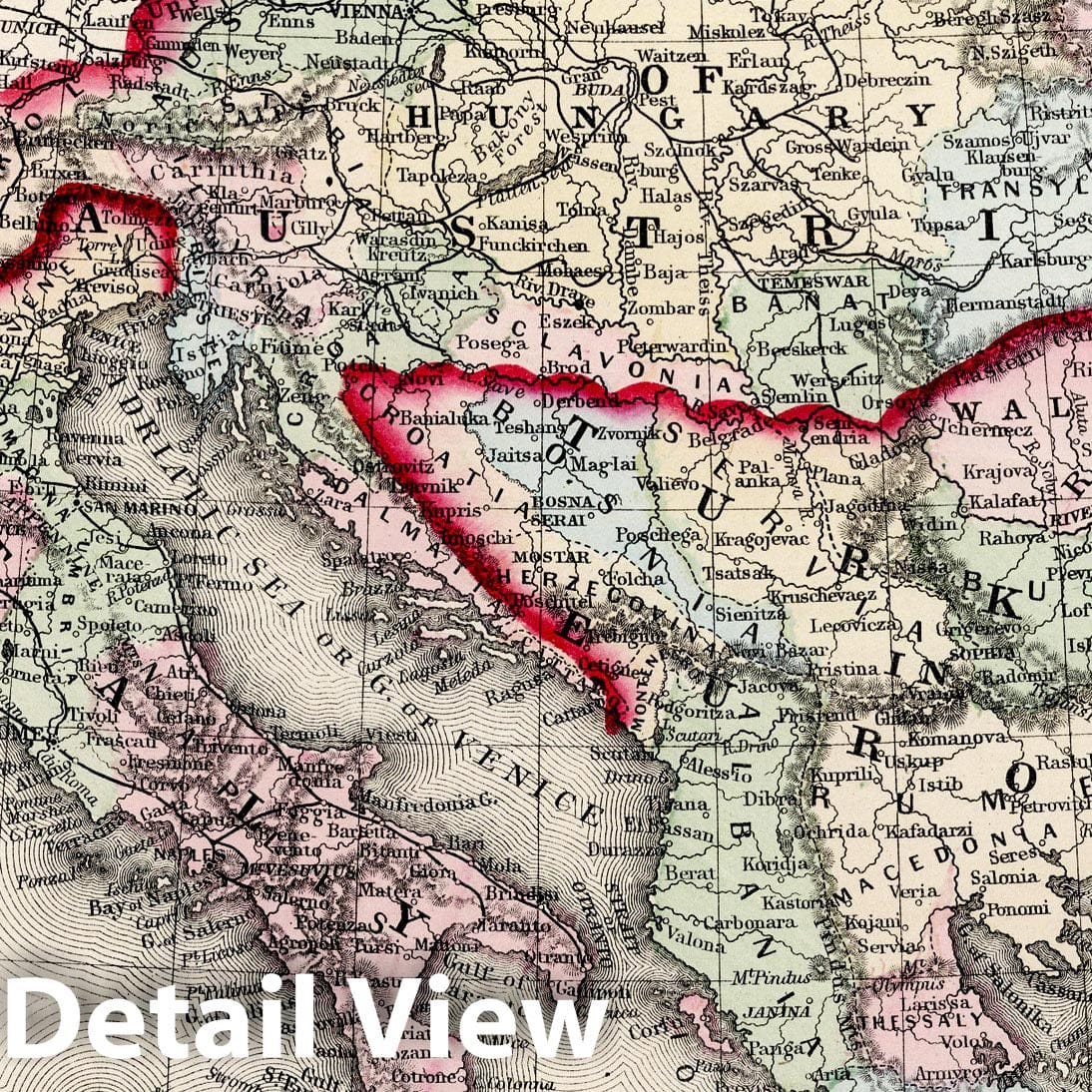 Austrian Empire, Italian States, Turkey in Europe, and Greece - River Map, 1874
