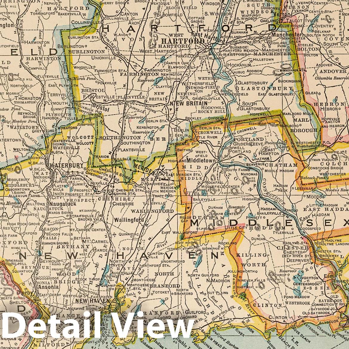 Connecticut - Road Map, 1927 - Historical Map Print