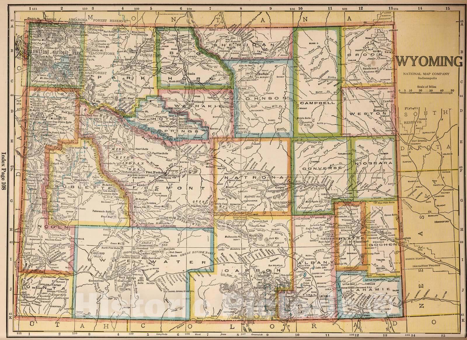 Historic Map : National Atlas - 1927 Wyoming - Vintage Wall Art
