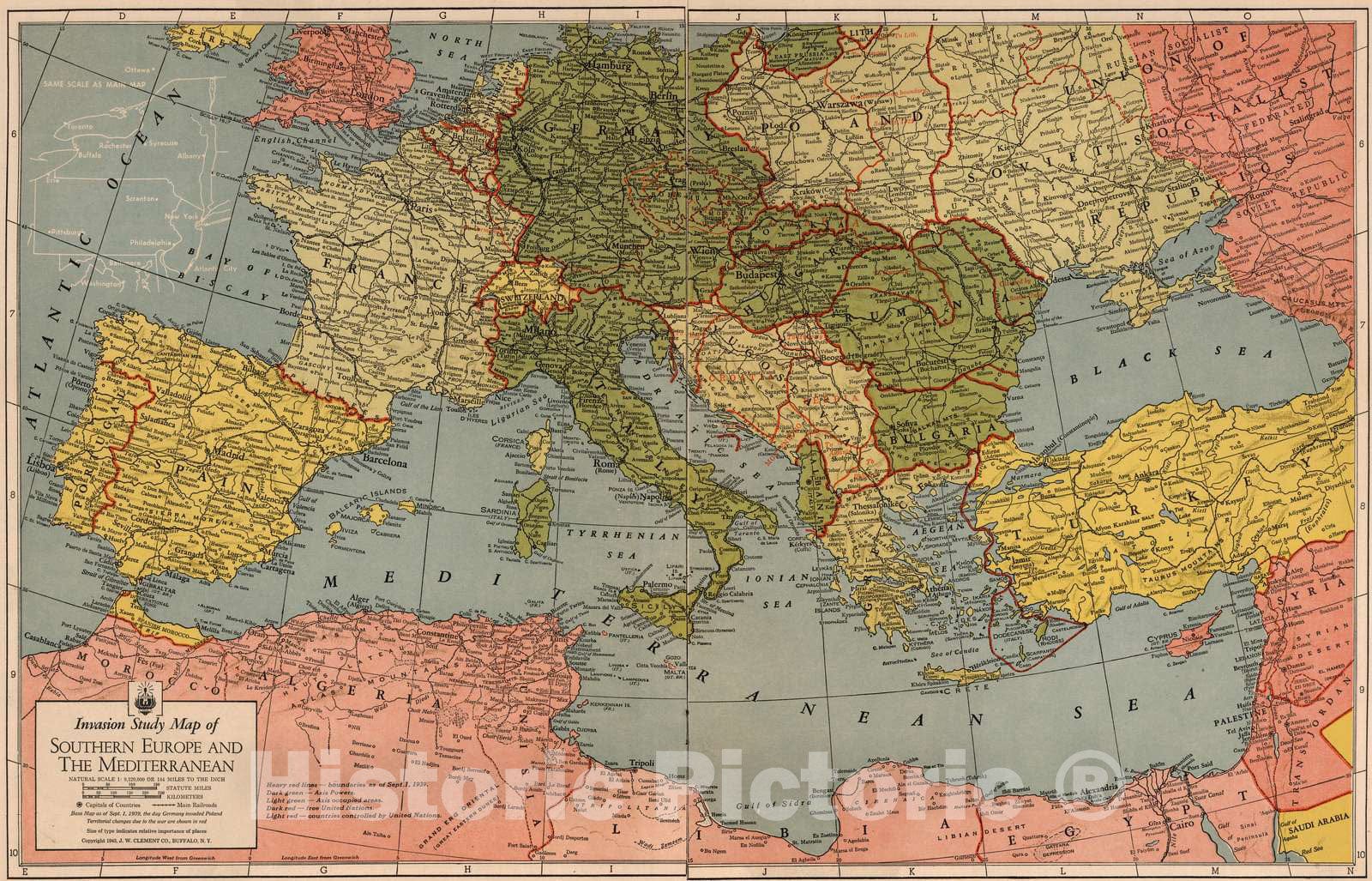 World War II: Southern Europe and Mediterranean - Railroad Map, 1943