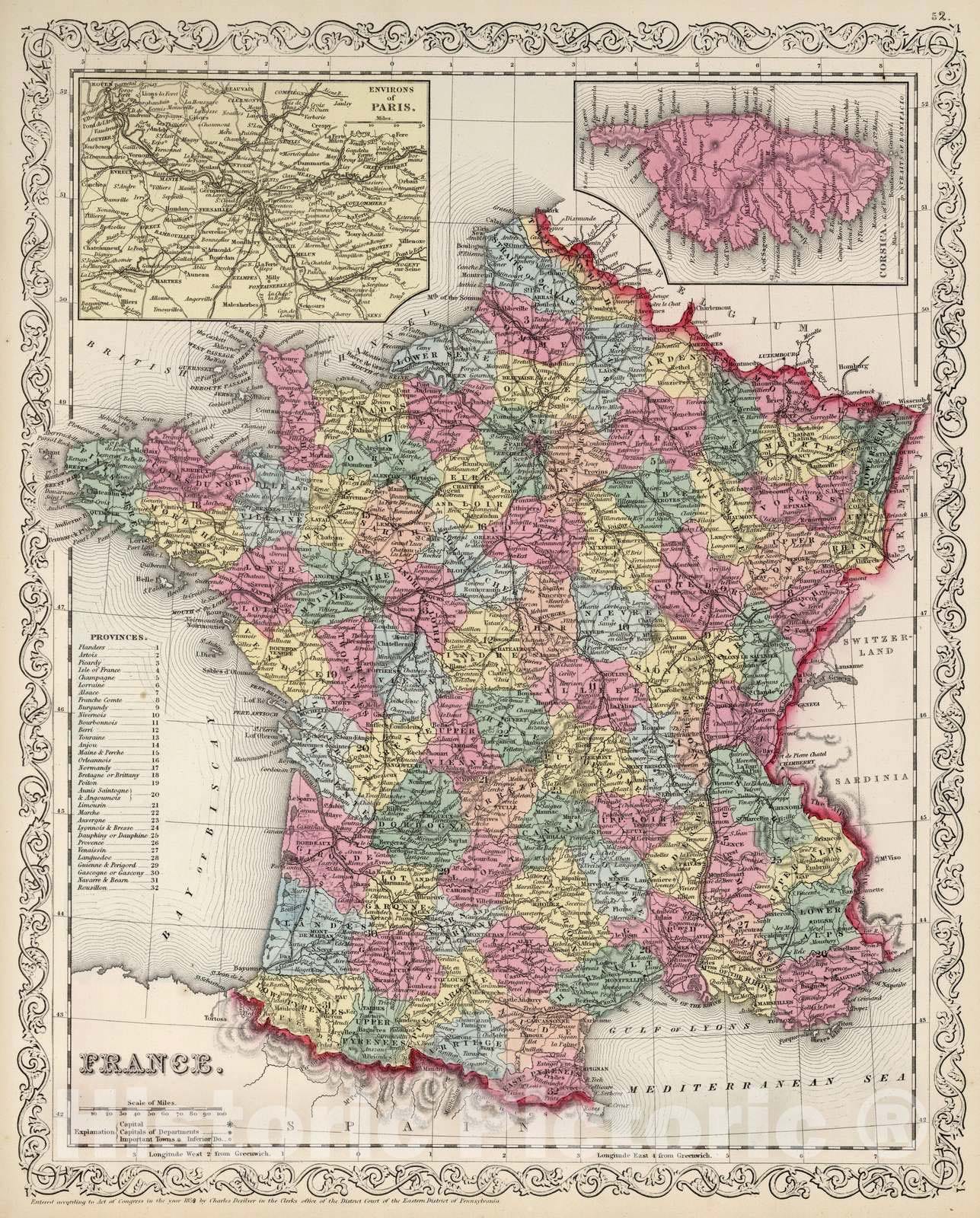 Historic Map : 1859 France. v1 - Vintage Wall Art