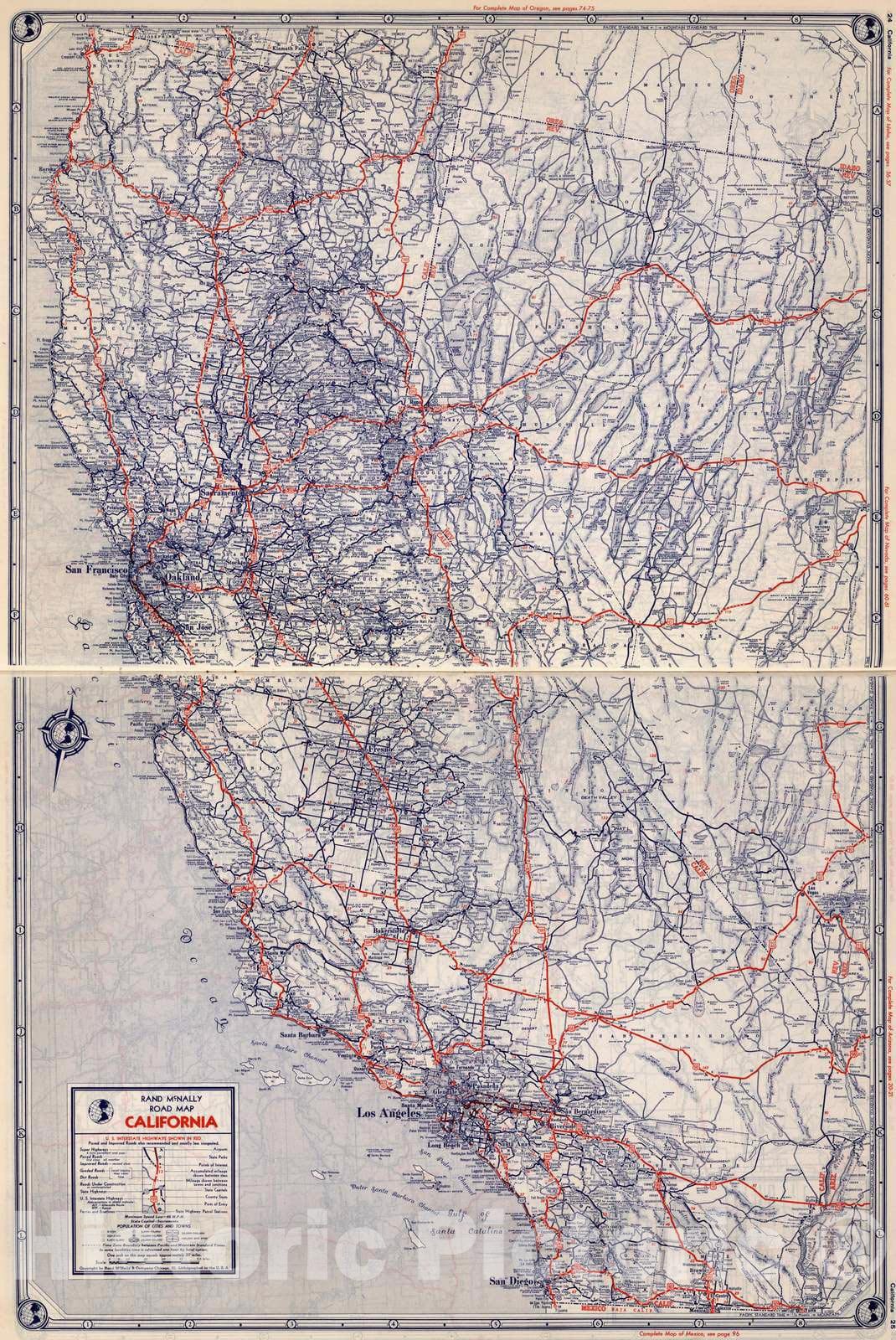 Historic Map : National Atlas - 1939 Rand McNally Road map: California - Vintage Wall Art