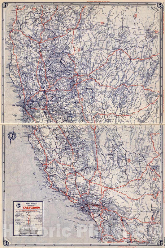 Historic Map : National Atlas - 1939 Rand McNally Road map: California - Vintage Wall Art
