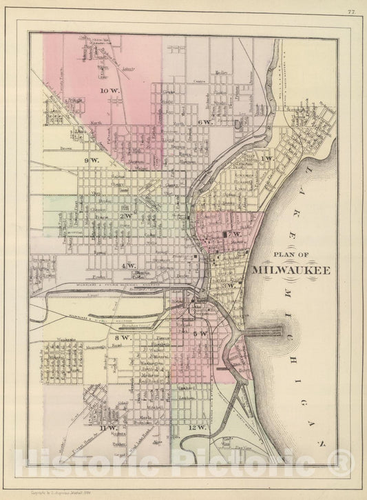 Historic Map : 1884 Milwaukee. - Vintage Wall Art