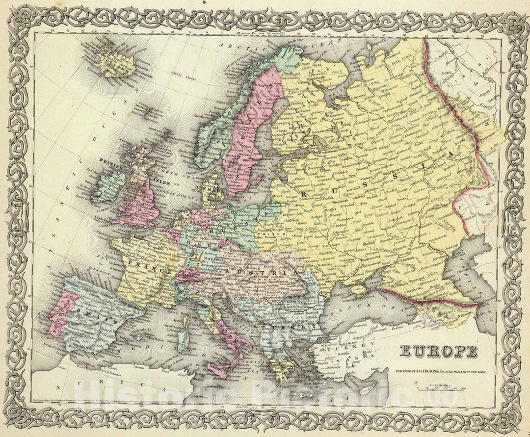 Historic Map : 1856 Europe : Vintage Wall Art