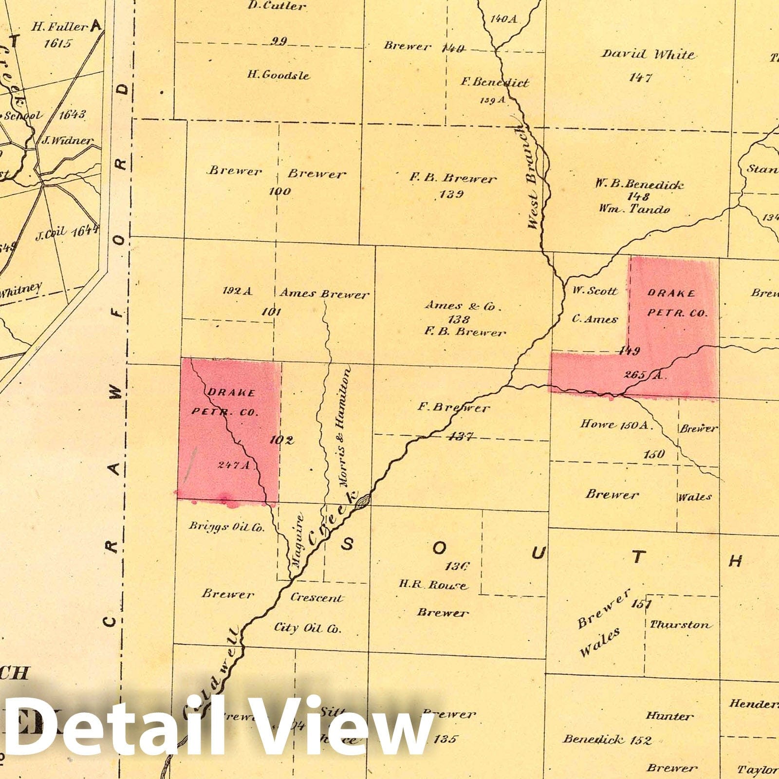 Oil Creek, Crawford County and Warren County, Pennsylvania 1865 Historical Map Print