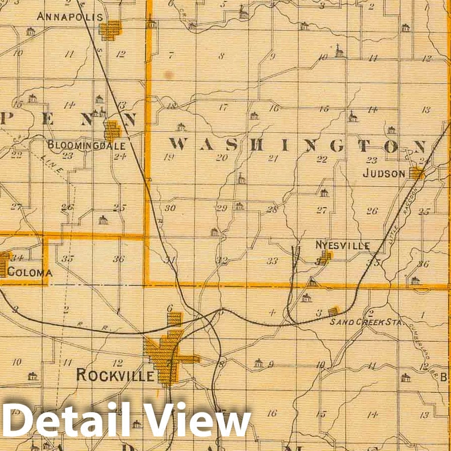 Parke County Indiana - Railroad Map, 1876 - Historical Map Print