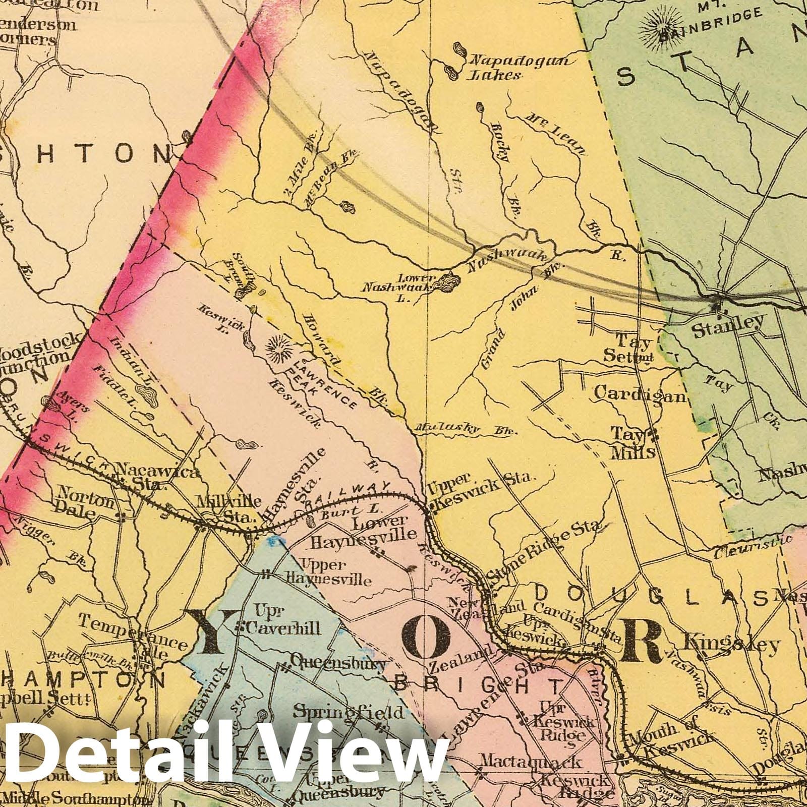 York County, New Brunswick - Railroad Map, 1878 - Historical Map Print