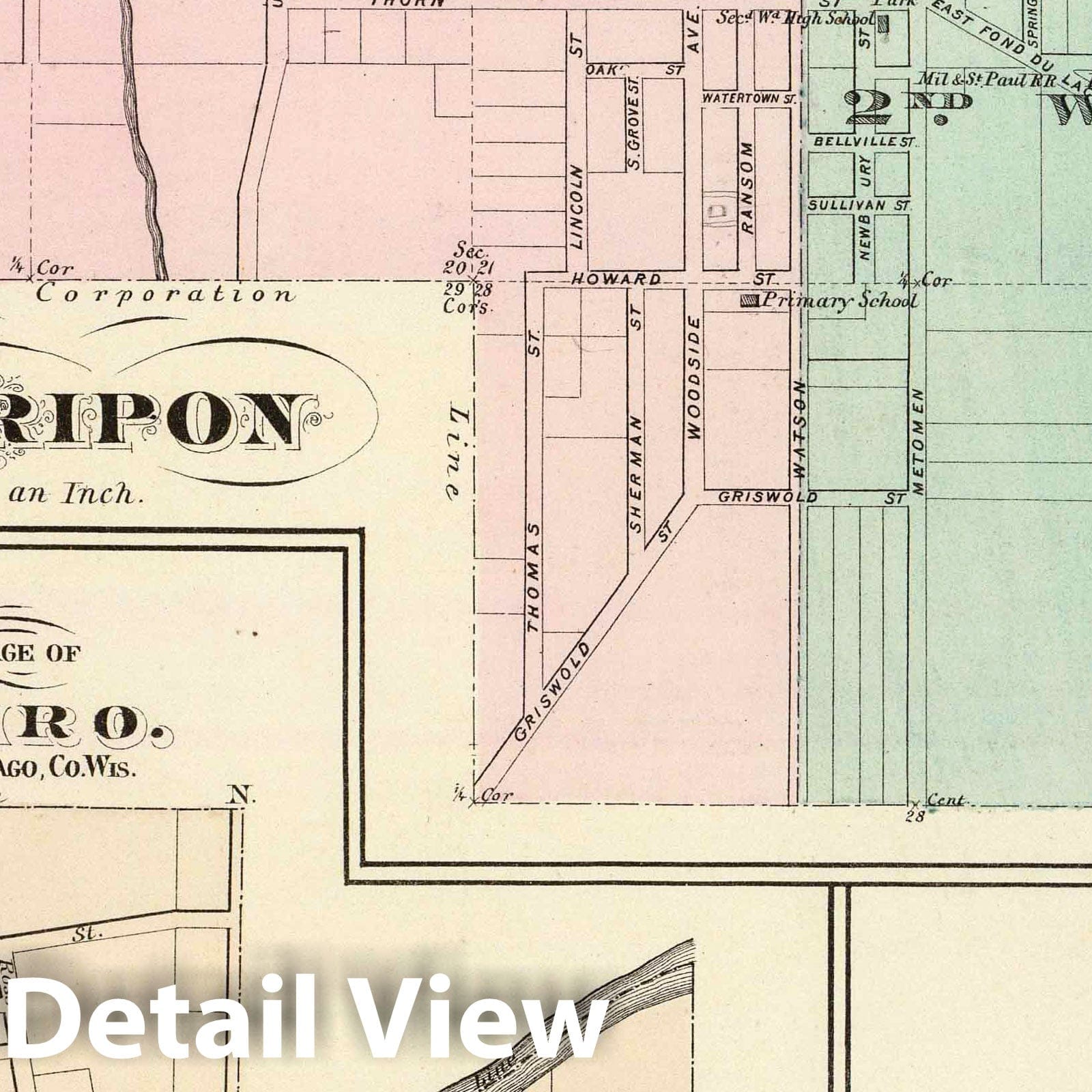 Ripon, Omro, and Dartford, Wisconsin - 1878 Historical Map Print